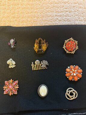 Nine Vintage Brooches